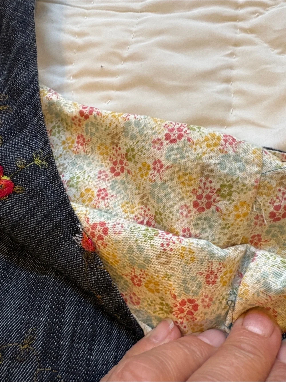 Upcycle Embroidered  Floral Denim  Sling Bag